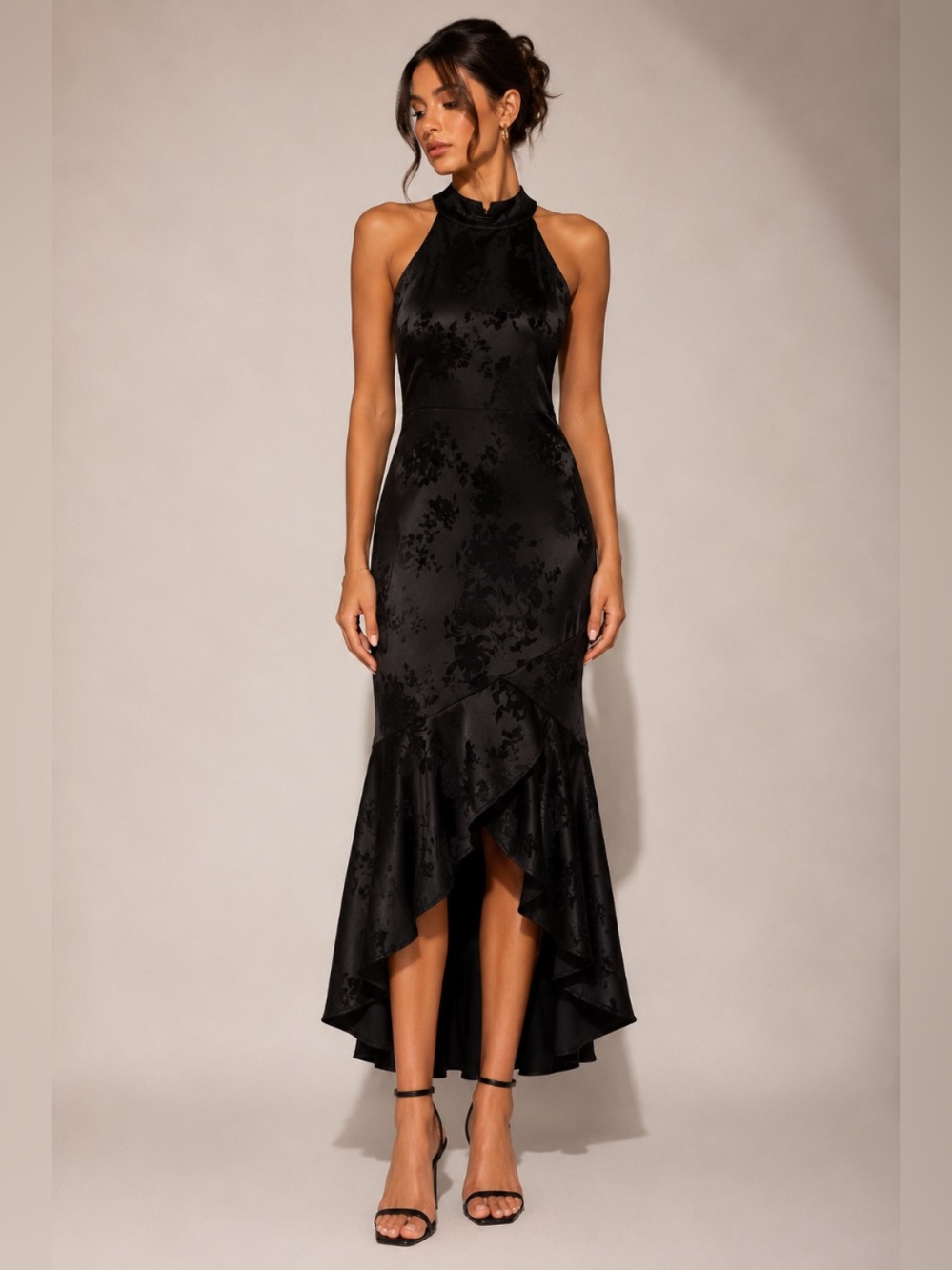 le chateau Black Halter High-Low Ruffle Dress